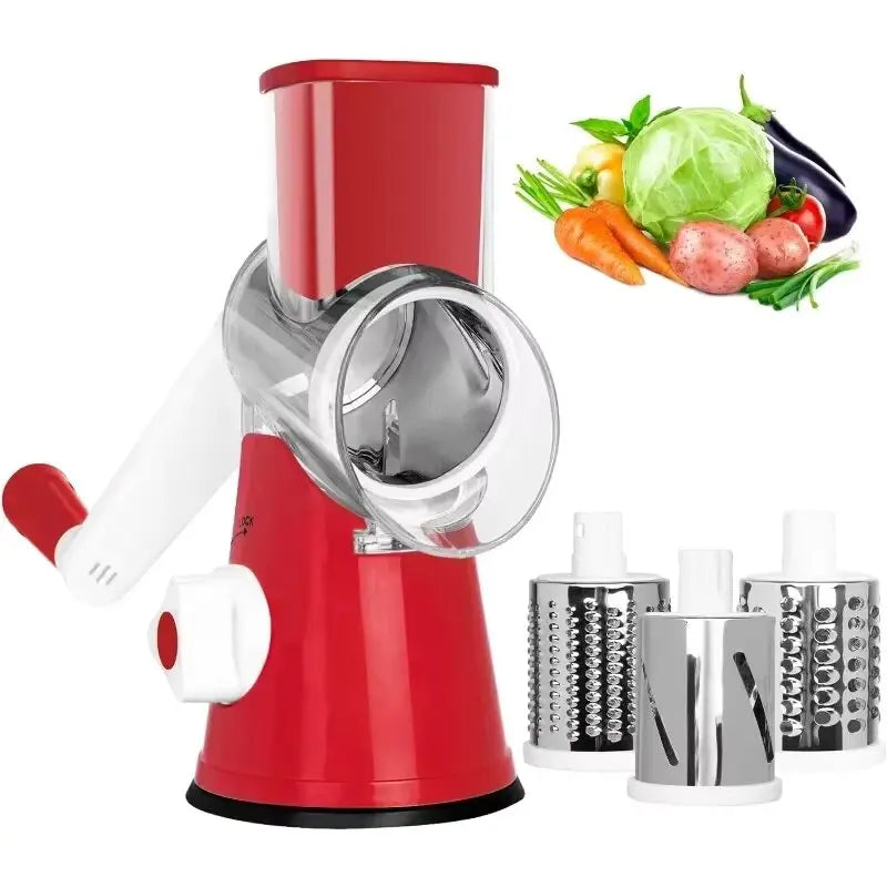3-in-1 Manual Rotary Cheese & Vegetable Grater – Stainless Steel Slicer & Food Processor