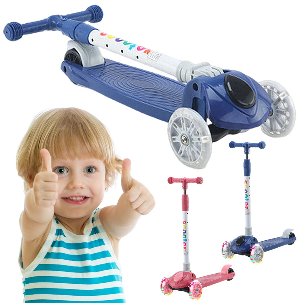 Kids Push Scooter – Light-Up Wheels, Adjustable Height, 3-Wheel Lean-to-Steer for Ages 3-10