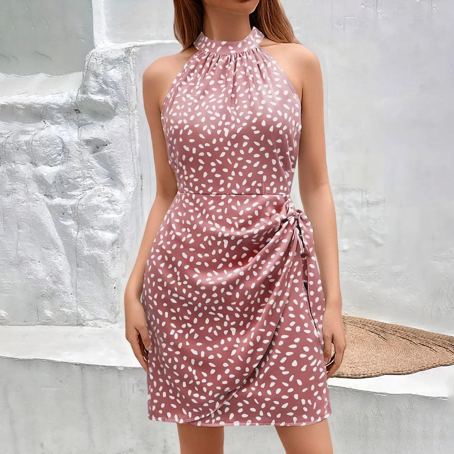 Women’s Floral Summer Dress 2025 – Halter Zipper Bandage Sleeveless Mini Prom Dress