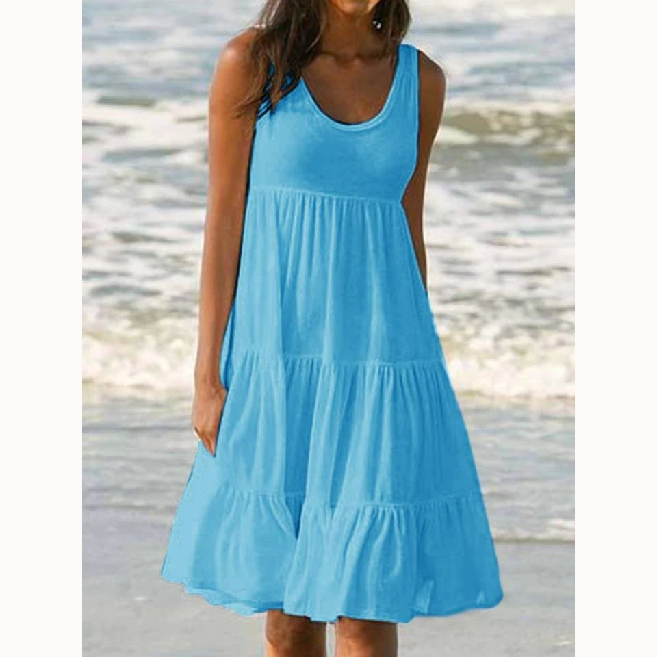 Women’s Boho Ruffle Sleeveless Mini Dress – Casual Loose Summer Sundress