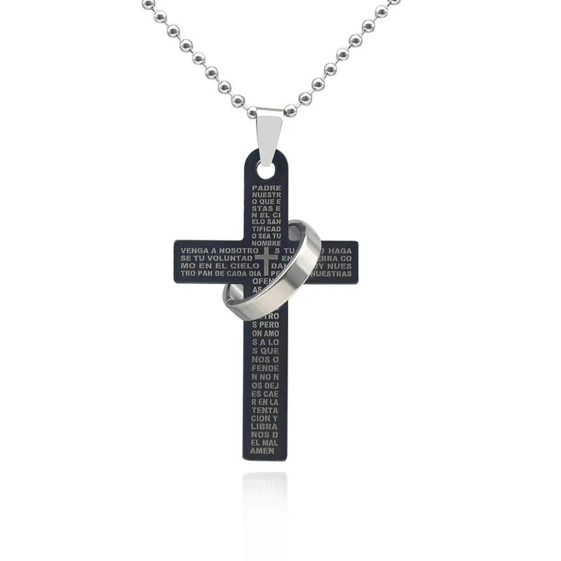 Trendy Cross Necklace – Hip Hop Beaded Chain with Bible Verses, Unisex Jewelry
