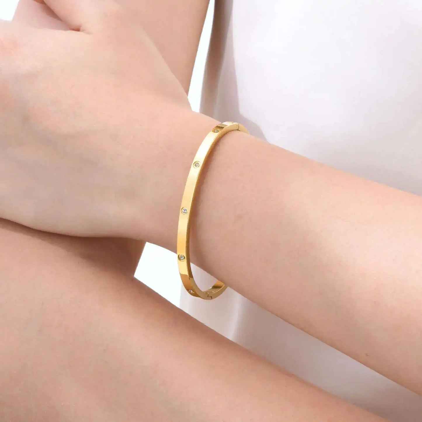 Prjewel Luxury Zircon Bangle – Waterproof Stainless Steel Bracelet