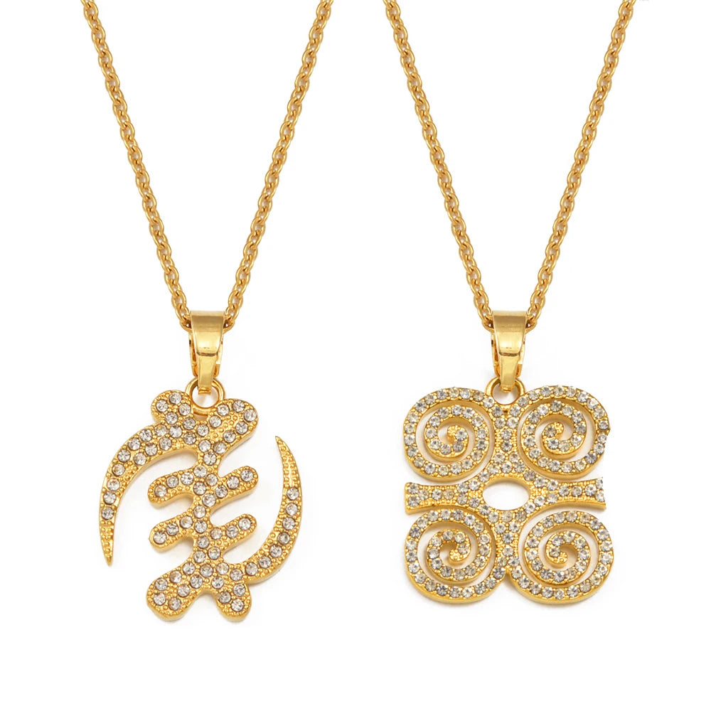 Anniyo Gye Dwennimmen Pendant – African Symbol Necklace with Rhinestones