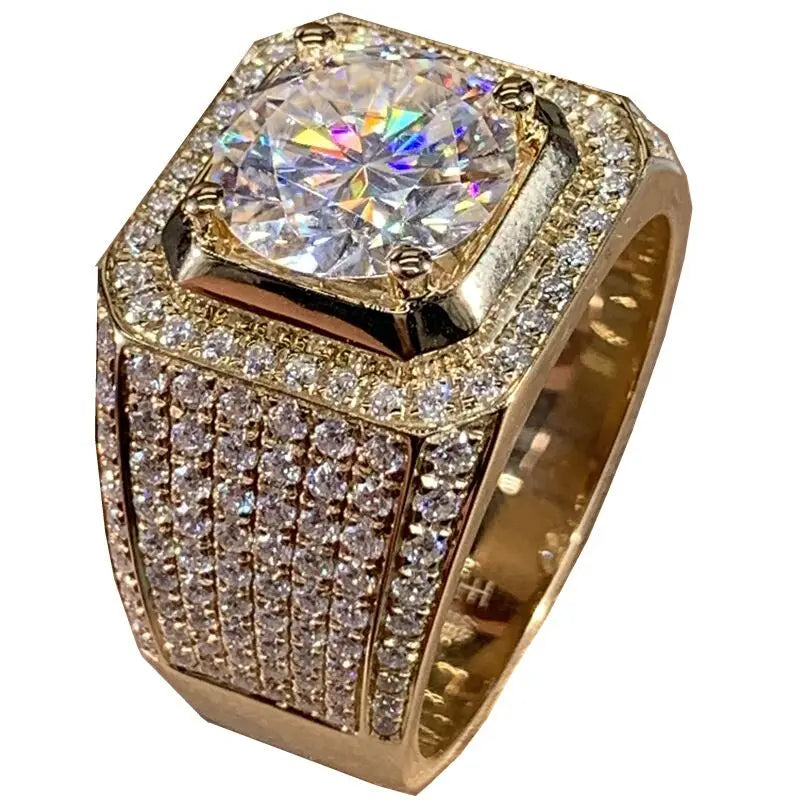 Solitaire 2CT Moissanite Ring for Men – 14K Gold Plated 925 Silver Wedding Band