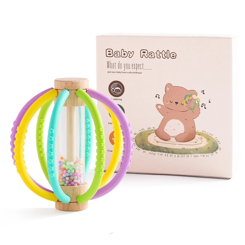 Wooden Baby Rattle & Rain Drum Sensory Teether Toy