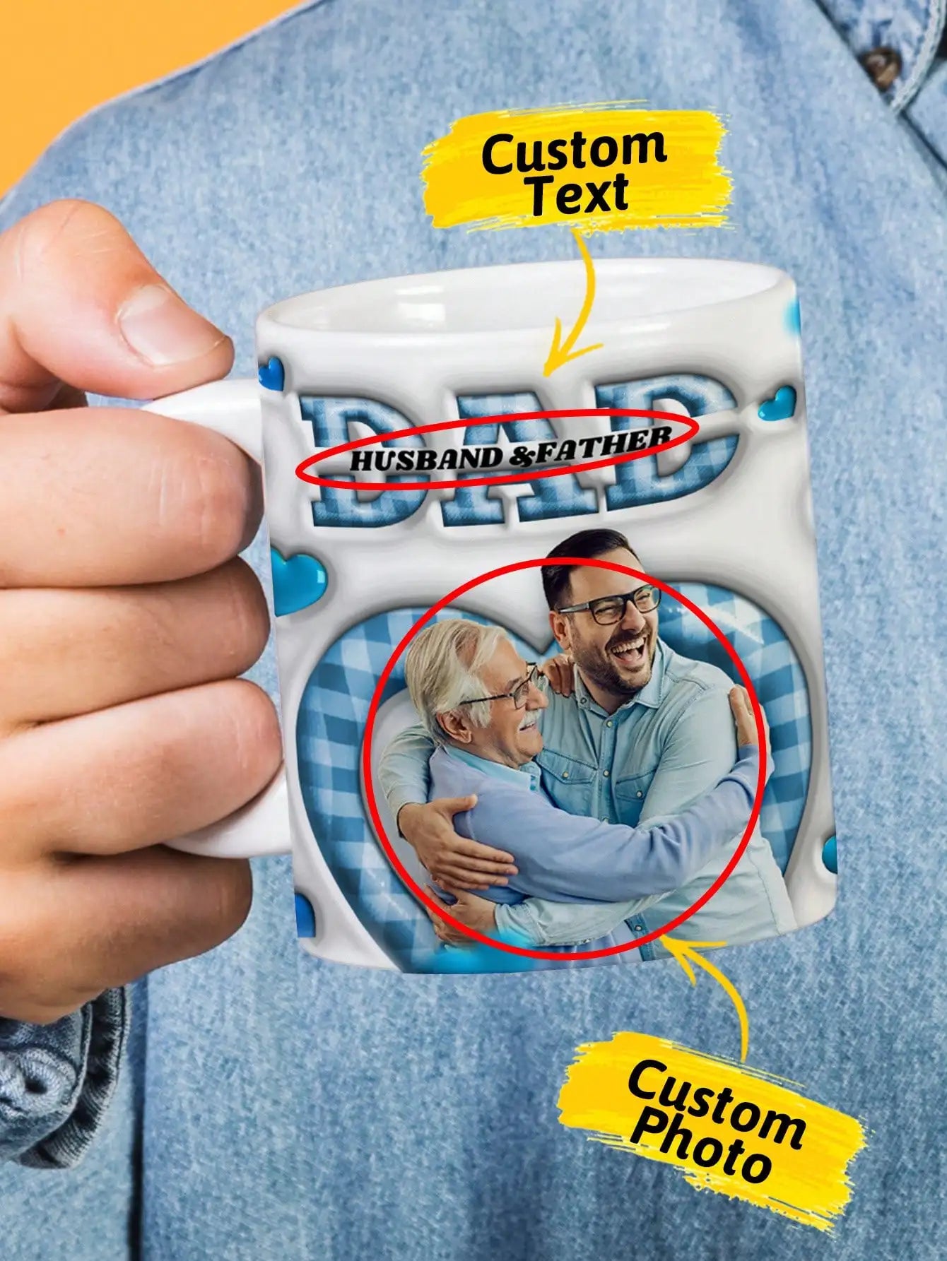 Personalized 3D Dad Mug – Custom Photo & Name Coffee Cup for Father's Day