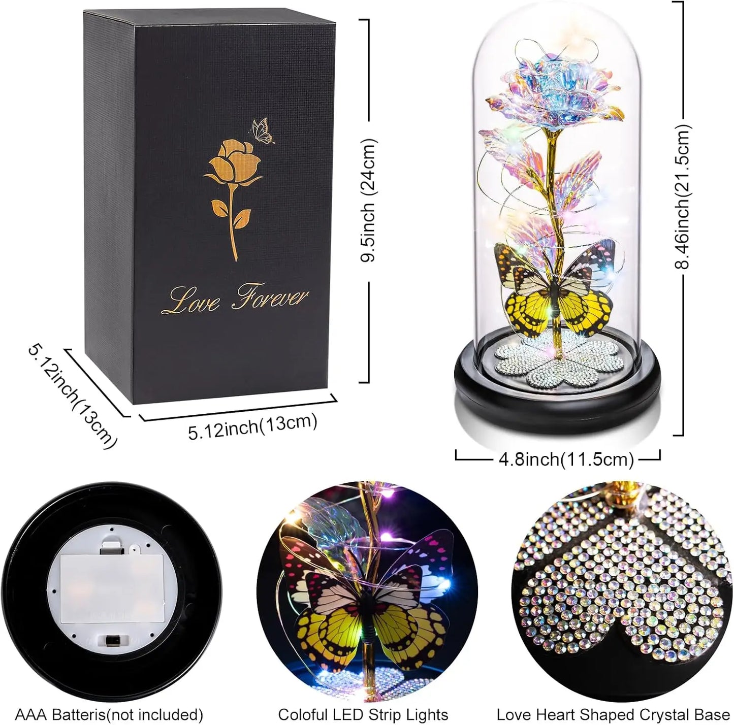 Galaxy Glass Rose with Butterfly – Eternal Light-Up Flower Gift for Mom on Mother’s Day