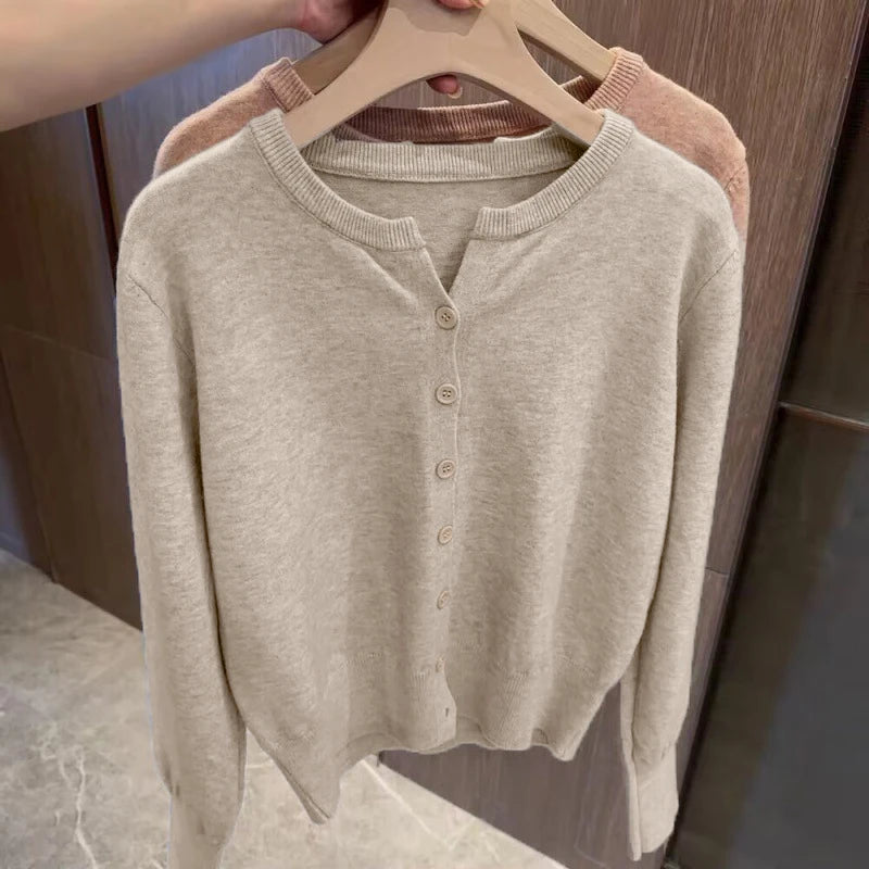Women's Thin Fleece Knit Sweater – Round Neck, Loose Cashmere Top, Warm Casual Korean Style