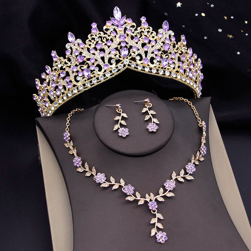 3-Piece Baroque Bridal Crown & Jewelry Set – Necklace, Earrings & Tiara for Prom