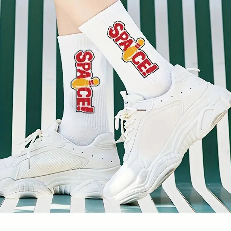 5 Pairs Unisex Letter Print Cotton Socks – Breathable Street Style for Couples