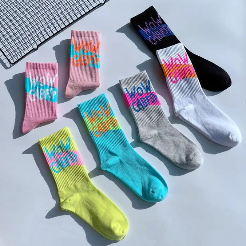 College Style Street Skateboard Socks – Unisex Letter Print Cotton Sports Socks