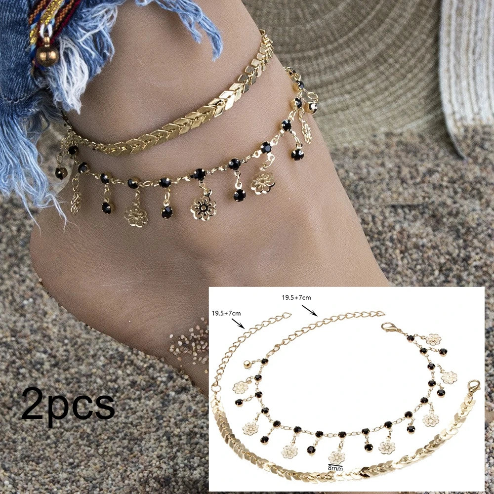 Exquisite Rhinestone Beach Anklet – Gold & Silver Foot Chain for Women
