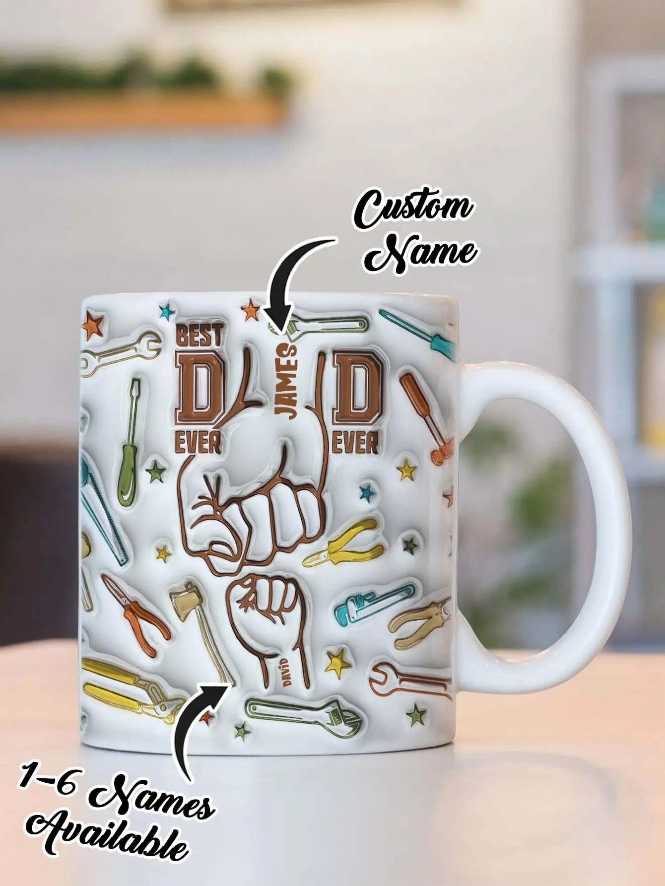 Personalized Dad Mug – Custom Name Coffee Cup with 3D Text Effect