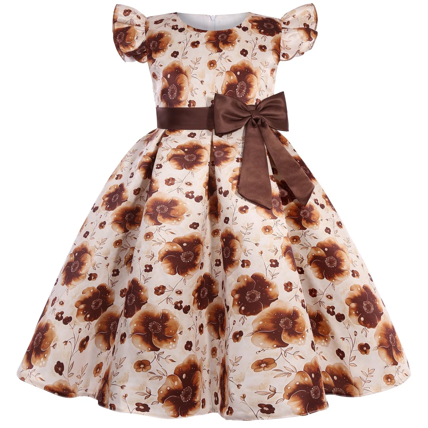 2-10 Years Girls Dress Summer Flowers Flying Sleeves Bow Girls Princess Dress Host Performance Costumes New Fashion Kids Clothes