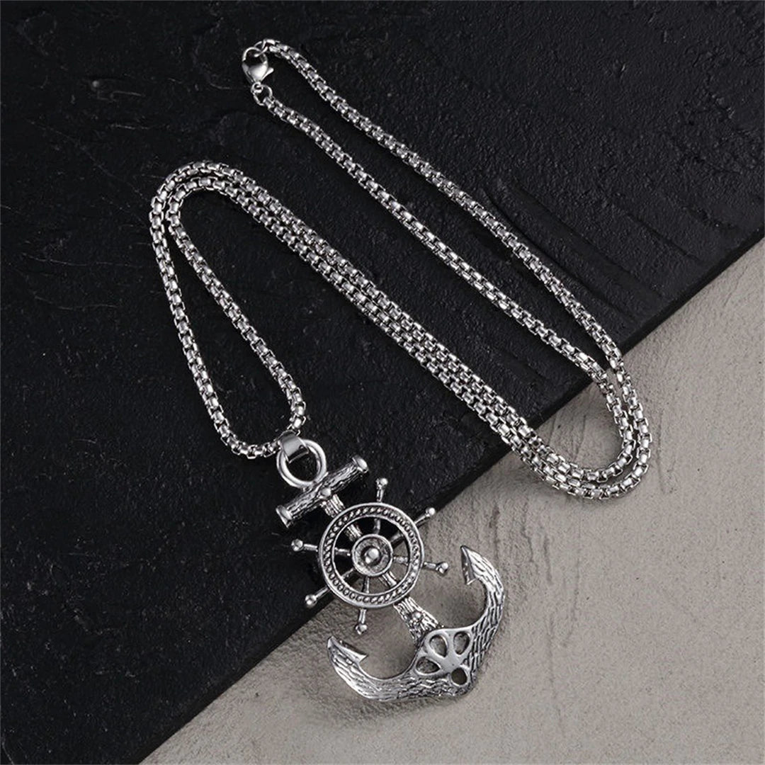 Punk Pirate Anchor Rudder Necklace – Vintage Nautical Charm