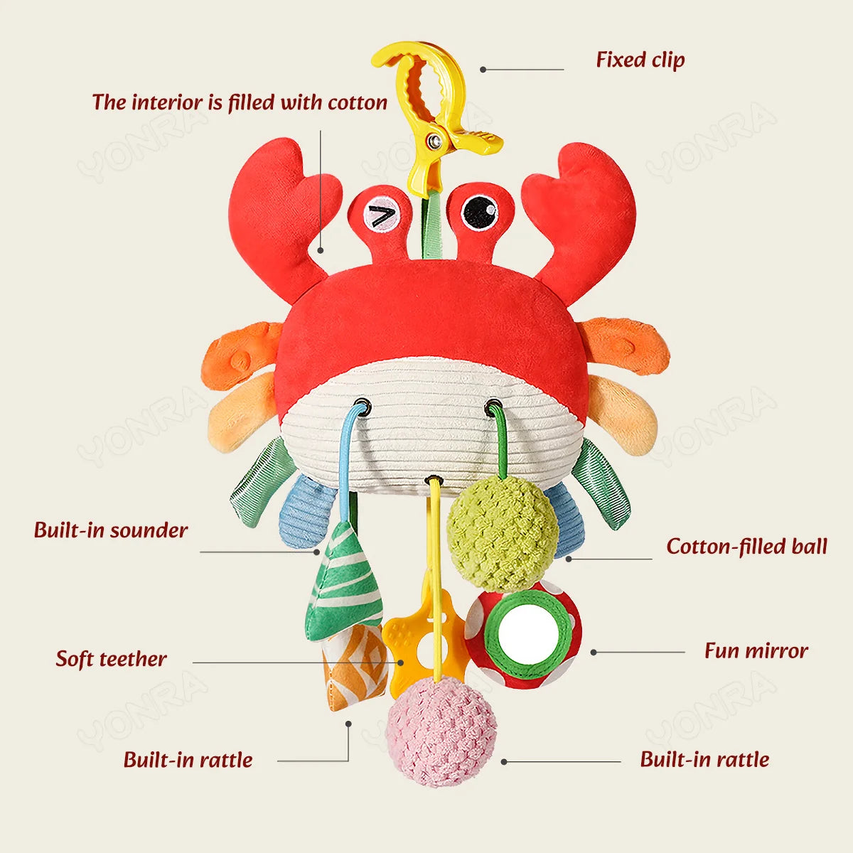 Plush Pull String Sensory Rattle Toy – Montessori Travel Toy for Babies