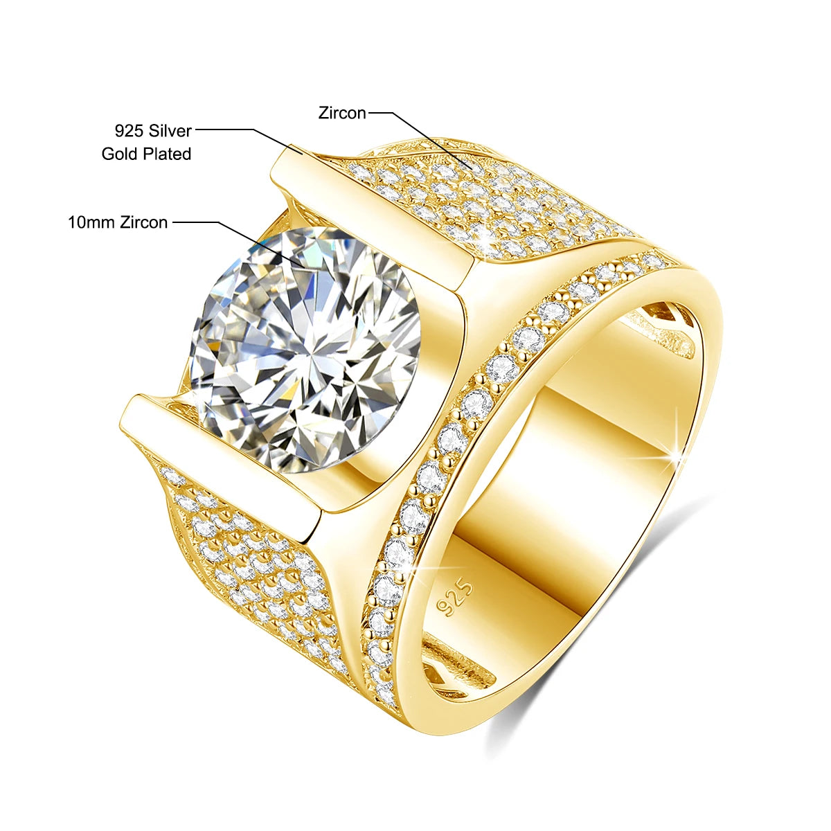 Men's 4CT Moissanite Ring – Real Silver 10mm Hip Hop Wedding Jewelry with Certificate