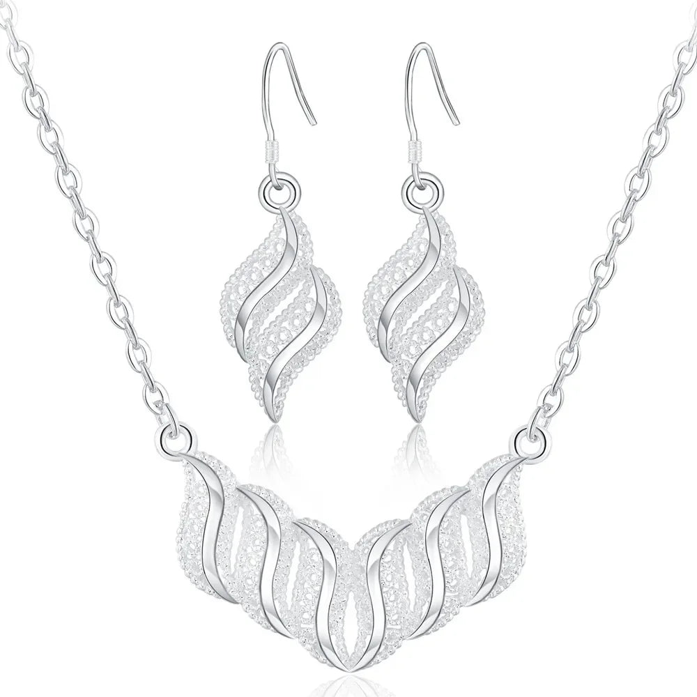 925 Sterling Silver Wedding Charm Set – Pendant Necklace & Earrings for Women