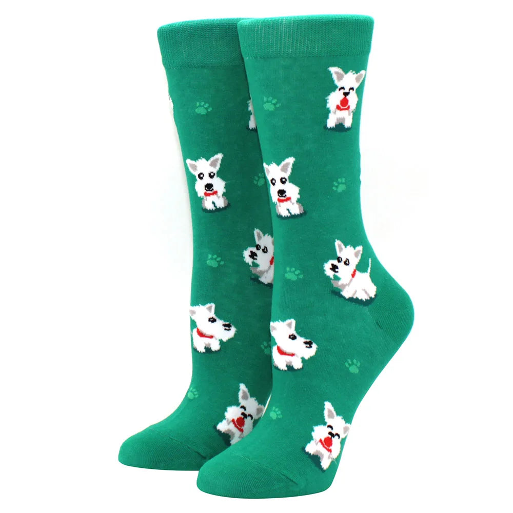 Cute Puppy Cartoon Socks – Corgi & Schnauzer Mid-Tube Unisex Breathable Comfort