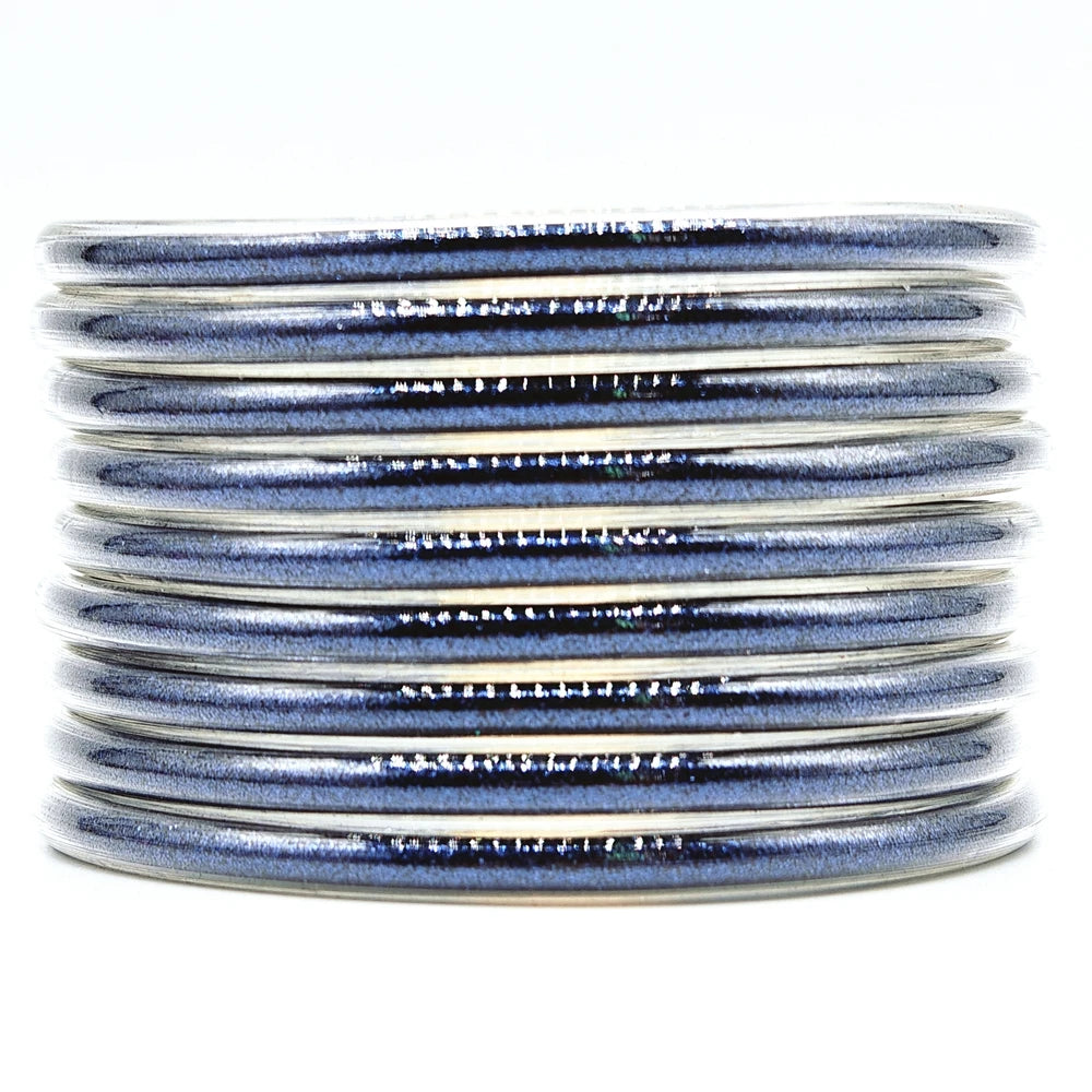 9-Piece Glitter Silicone Jelly Bangle Set – Metallic Bowknot Bracelets for Women & Girls