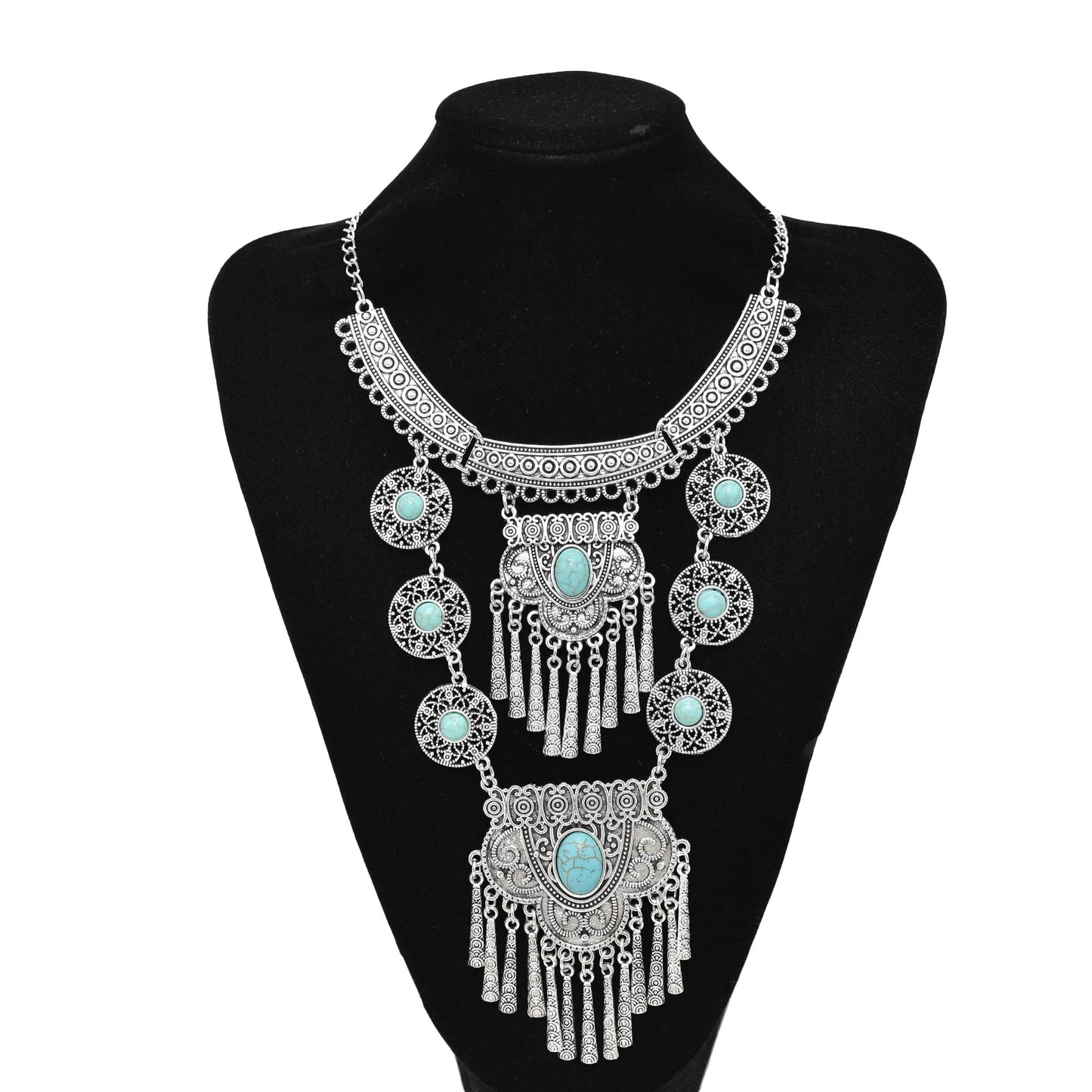 Gypsy Bohemian Chunky Tibetan Silver Necklace – Festival Party Jewelry for Women