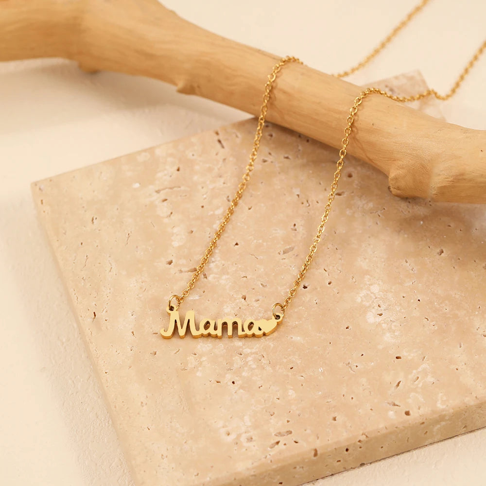Stainless Steel Mama Love Heart Necklace – Fashion Pendant for Mother’s Day & Gifts
