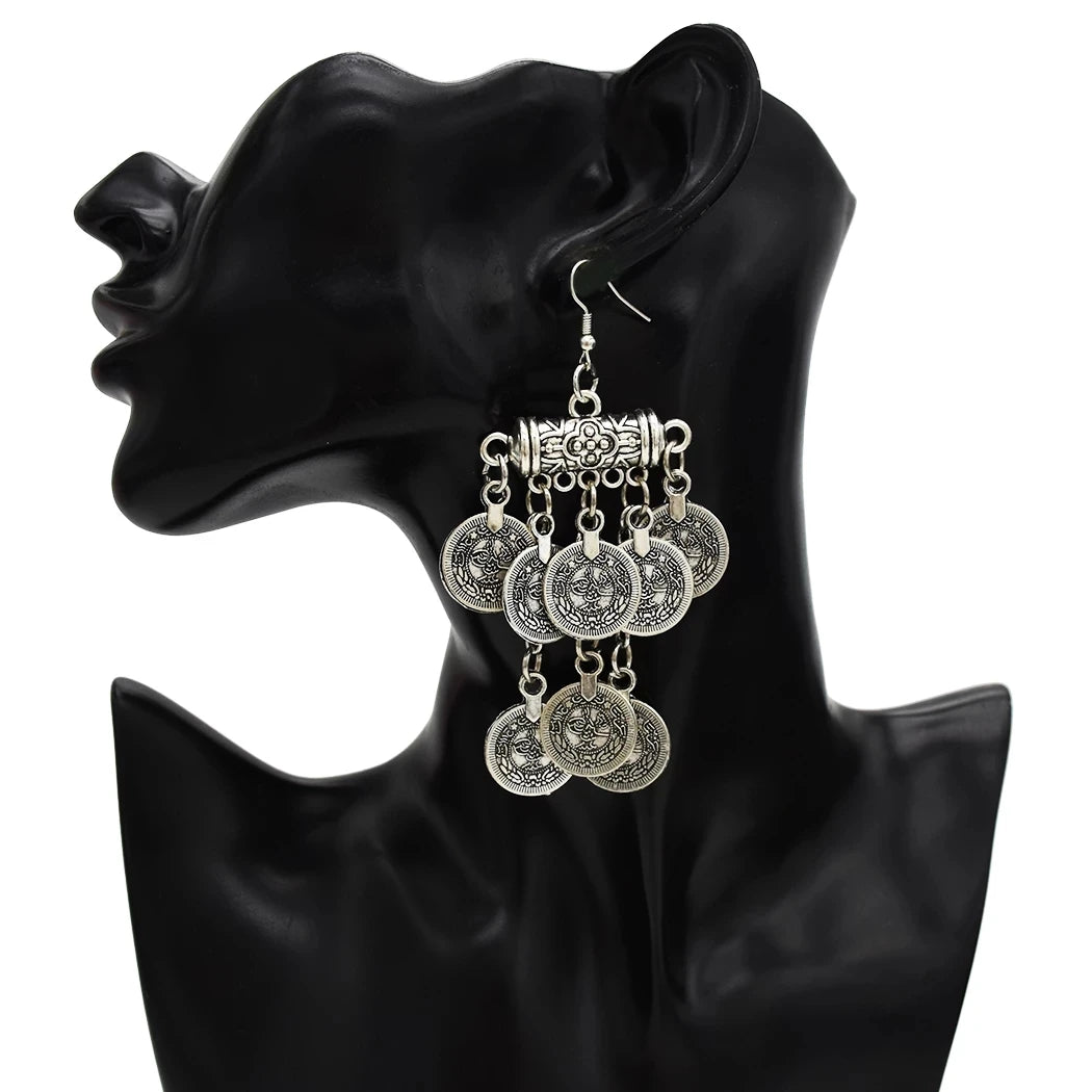 Afghan Boho Tassel Coin Necklace & Earrings Set – Ethnic Statement Jewelry