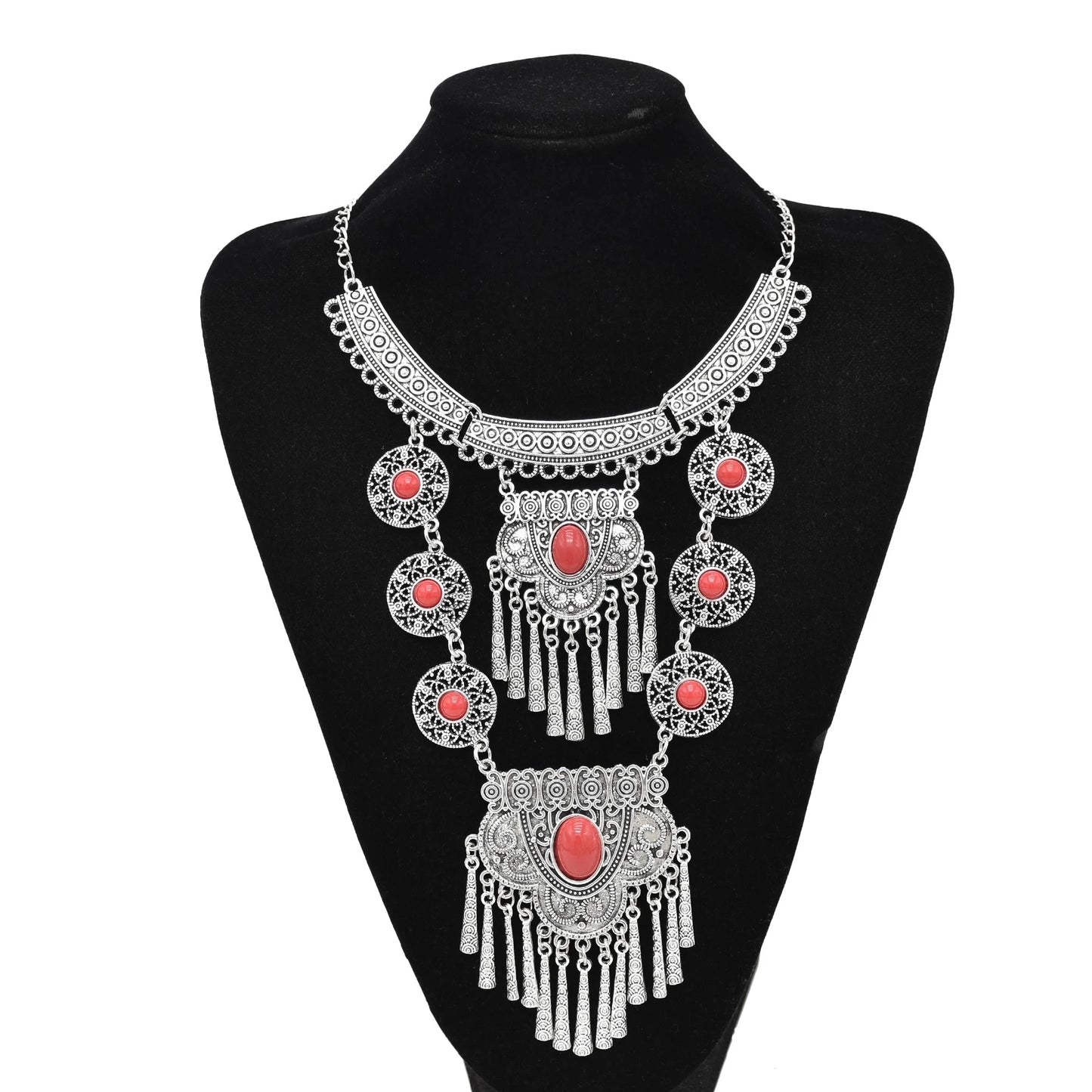 Gypsy Bohemian Chunky Tibetan Silver Necklace – Festival Party Jewelry for Women
