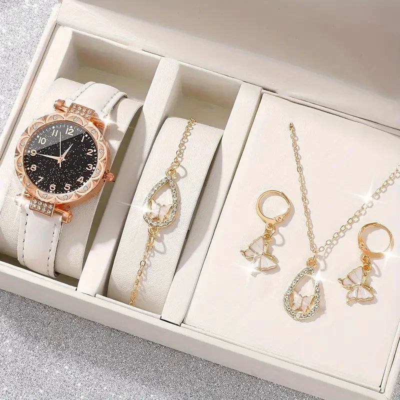 5-Piece Luxury Women's Watch Set – Rhinestone Quartz Wristwatches for Girls & Ladies