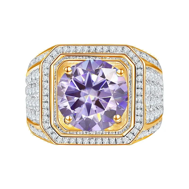 1CT Moissanite Men's Ring – 6.5mm Platinum-Plated 925 Silver with GRA Certificate
