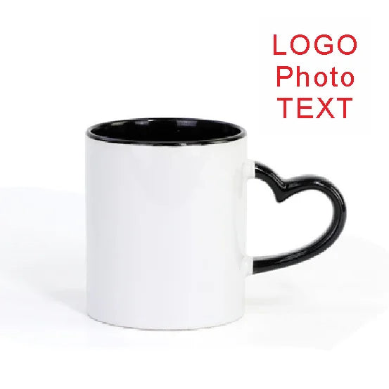 DIY 350ml Ceramic Heart Handle Mug – Personalized Photo & Logo Print