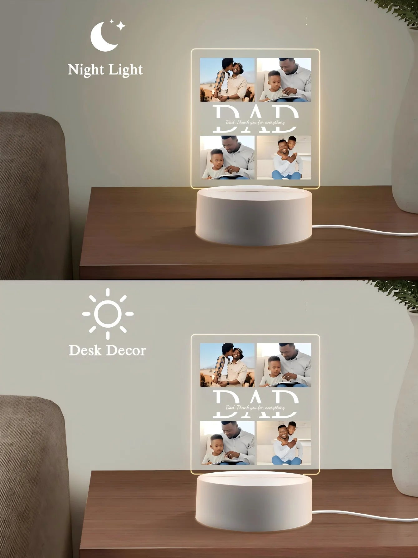Personalized Photo Acrylic Night Light – Custom Gift for Dad, Family, or Office