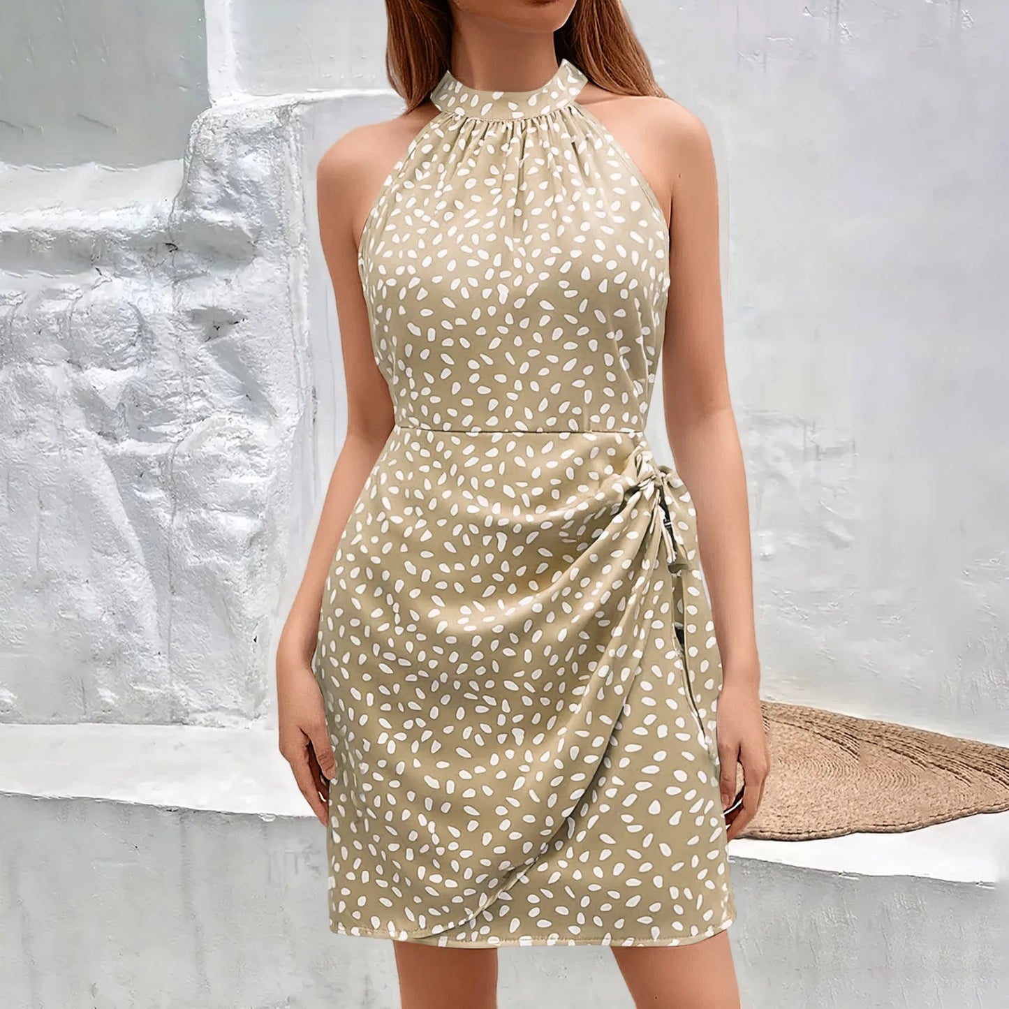 Women’s Floral Summer Dress 2025 – Halter Zipper Bandage Sleeveless Mini Prom Dress