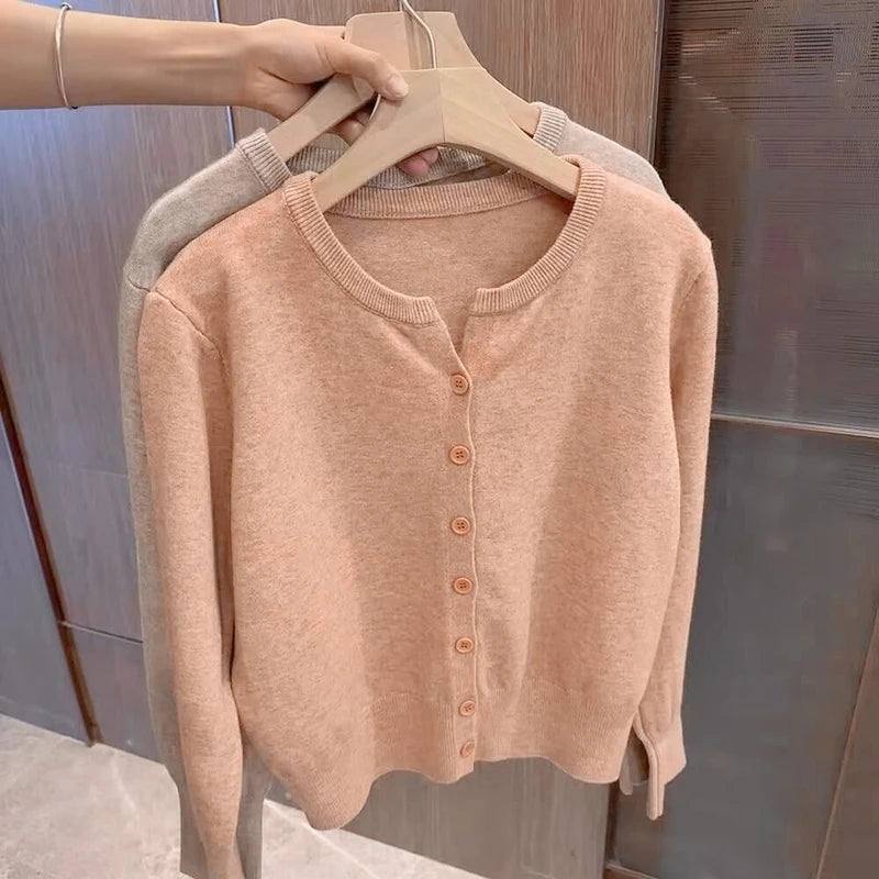 Women's Thin Fleece Knit Sweater – Round Neck, Loose Cashmere Top, Warm Casual Korean Style