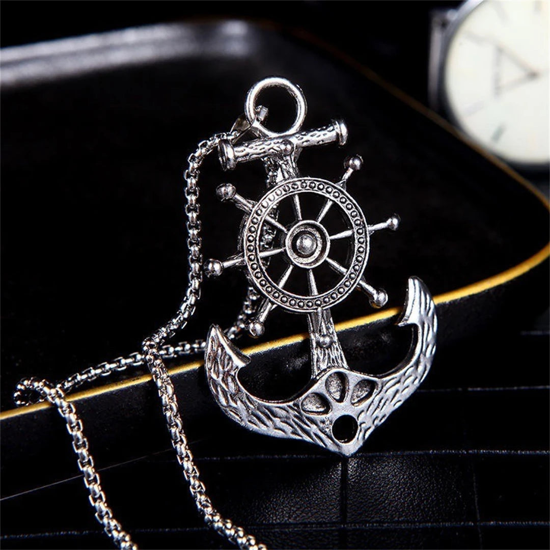 Punk Pirate Anchor Rudder Necklace – Vintage Nautical Charm
