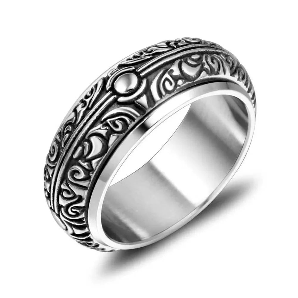 Titanium Steel Rotatable Ring – Retro Earth Design for Men & Women