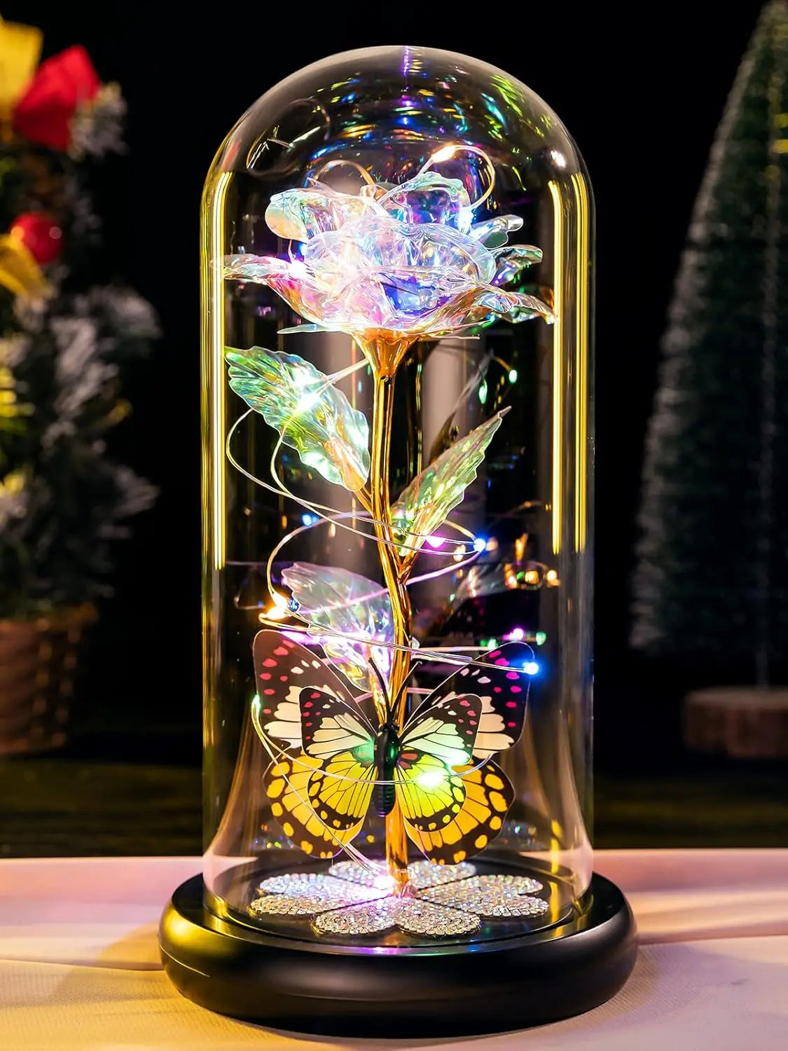 Galaxy Glass Rose with Butterfly – Eternal Light-Up Flower Gift for Mom on Mother’s Day