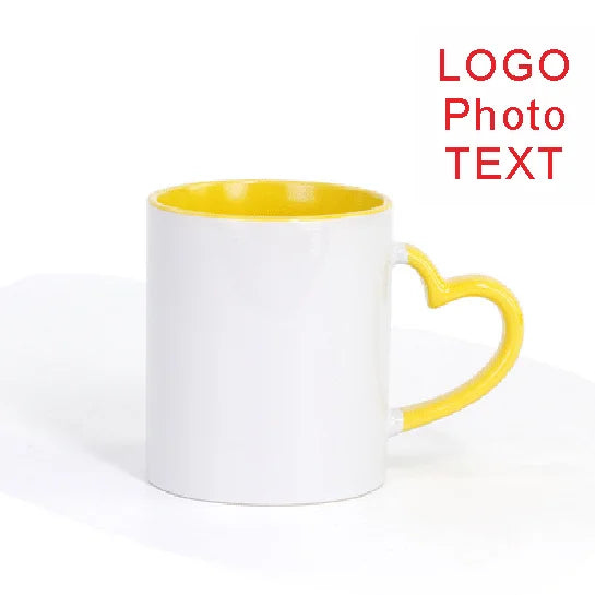 DIY 350ML Ceramic Mug – Custom Heart Handle with Photo, Logo, or Text
