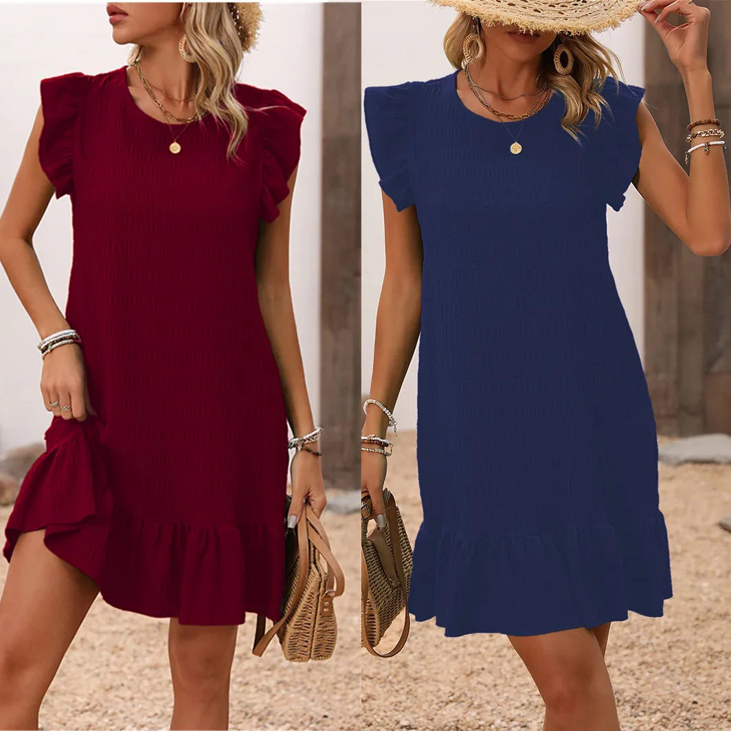 Women’s Sleeveless Green Mini Dress – O-Neck Casual Beach & Office Sundress 2024