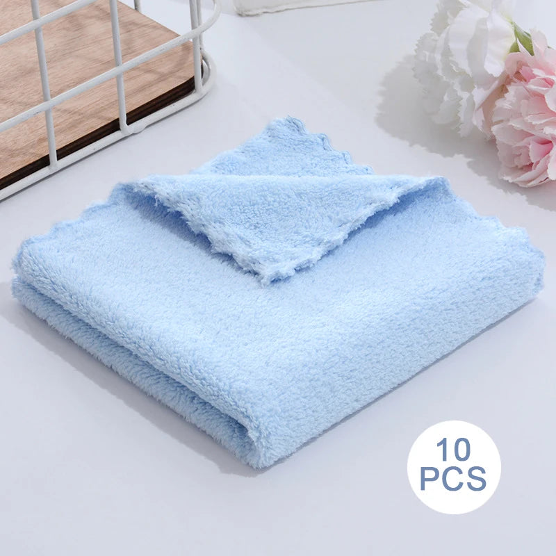 10PCS Coral Fleece Towels – Thickened Quick-Dry Microfiber Set