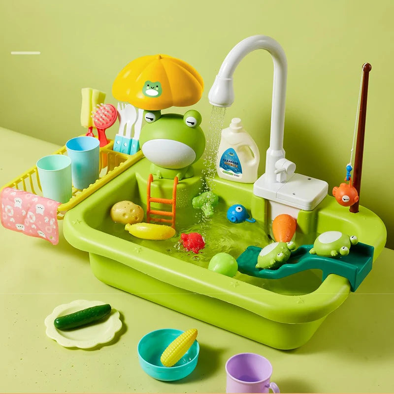 Kids Electric Kitchen Sink Toy with Running Water & Pretend Play Accessories