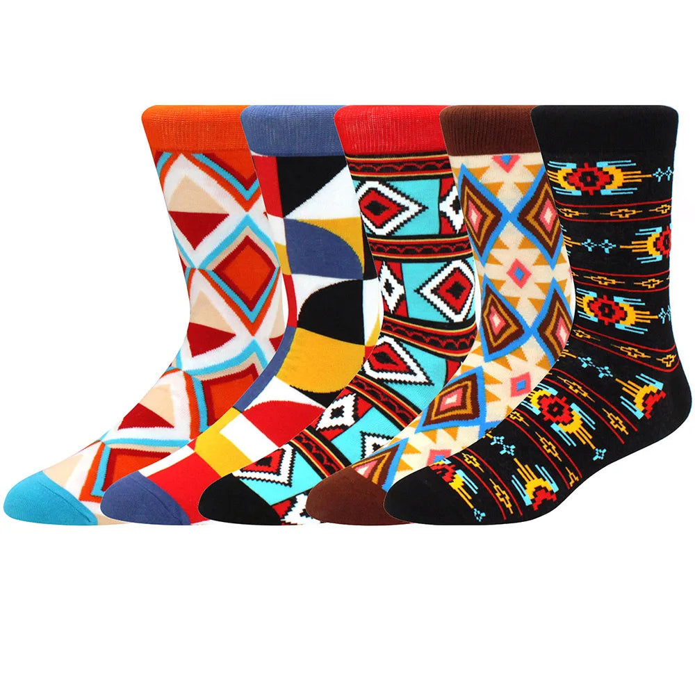 5 Pairs Combed Cotton Socks – Funny Fashion Crew Socks for Men & Women