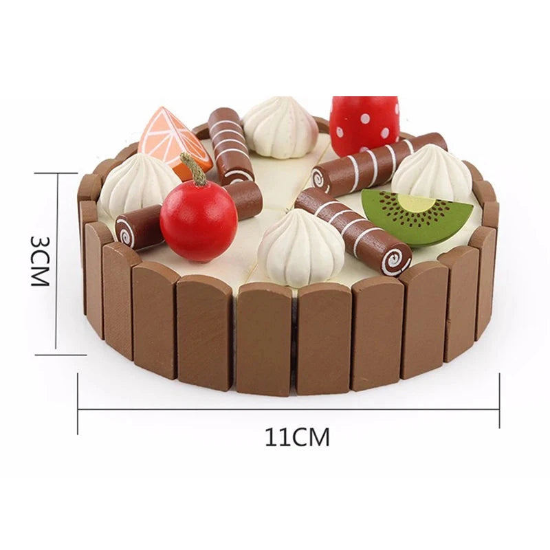 Wooden Kids Kitchen Toy Set – Pretend Play Cutting Cake & Fruit Cooking Toys