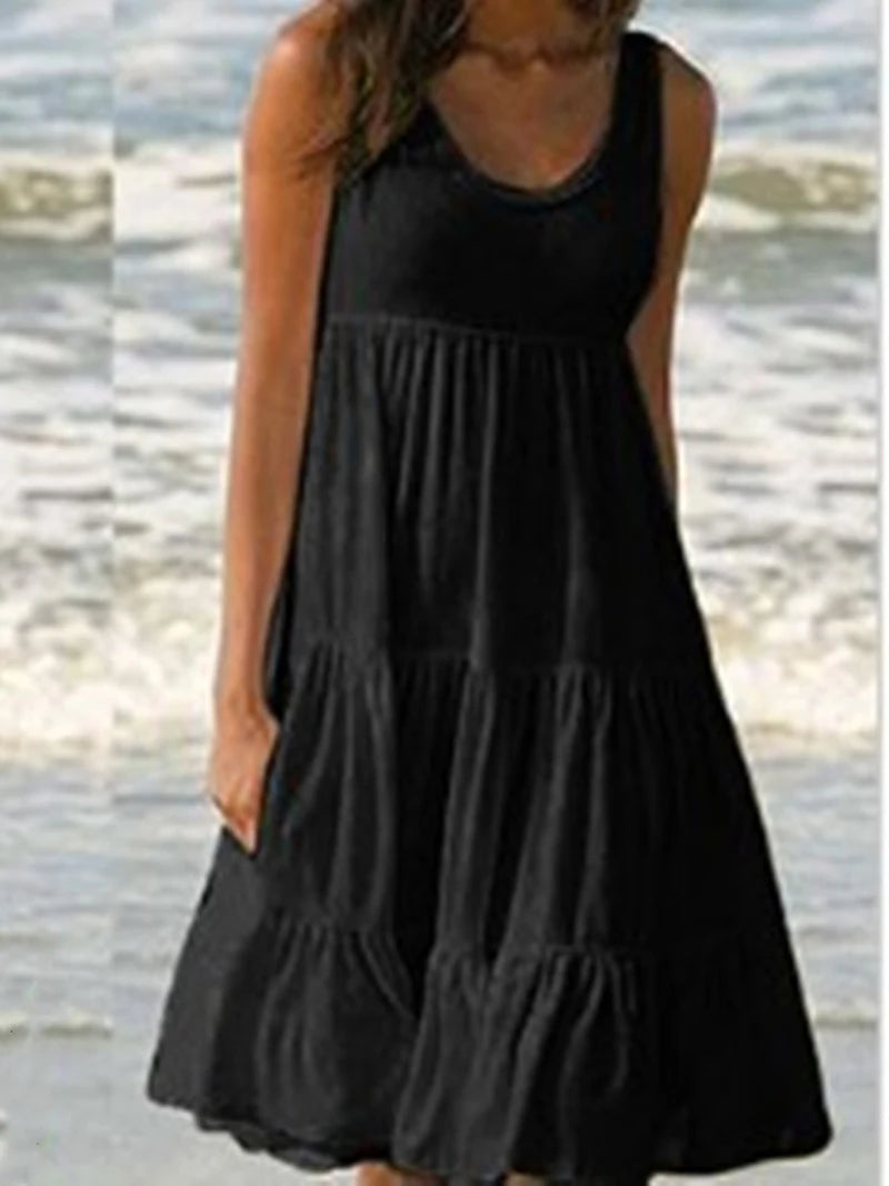 Women’s Boho Ruffle Sleeveless Mini Dress – Casual Loose Summer Sundress