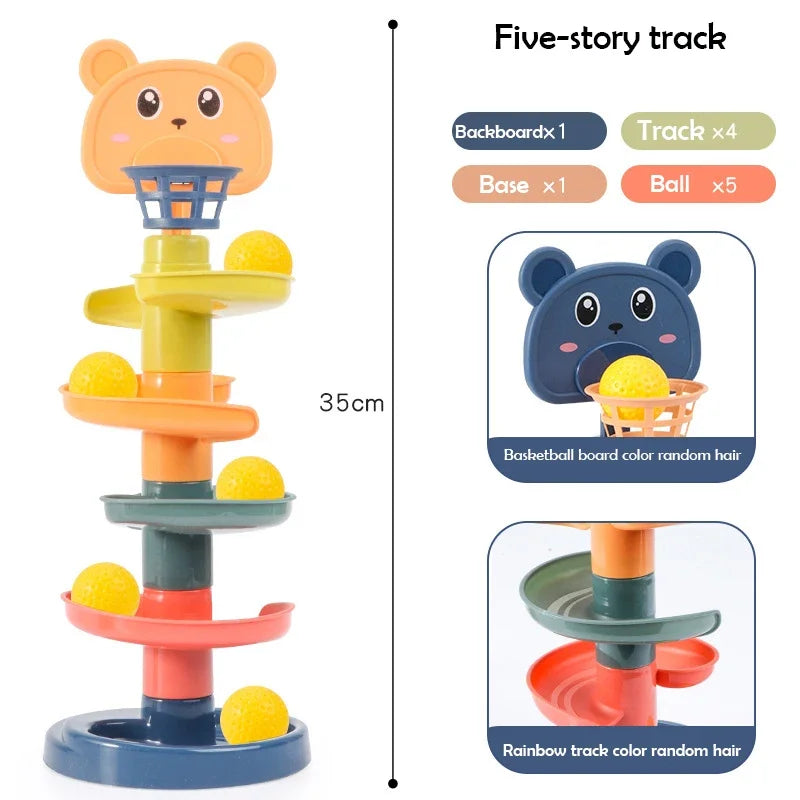 2–7 Layer Montessori Rolling Ball Tower – Educational Stacking Toy for Babies