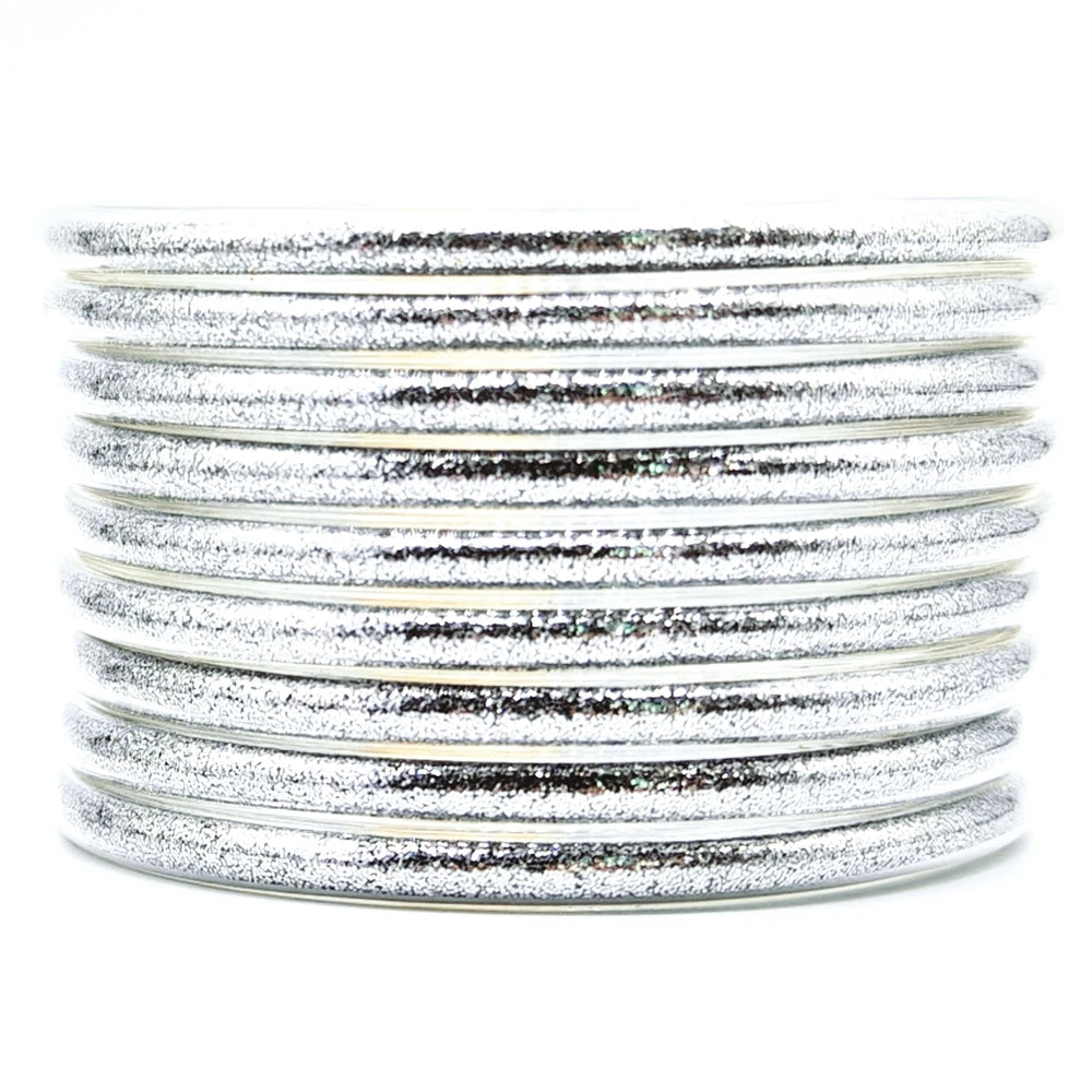 9-Piece Glitter Silicone Jelly Bangle Set – Metallic Bowknot Bracelets for Women & Girls