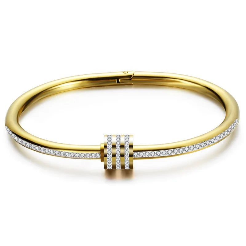Gold Plated Stainless Steel Crystal Wrap Bangle – Non-Tarnish Bracelet for Women