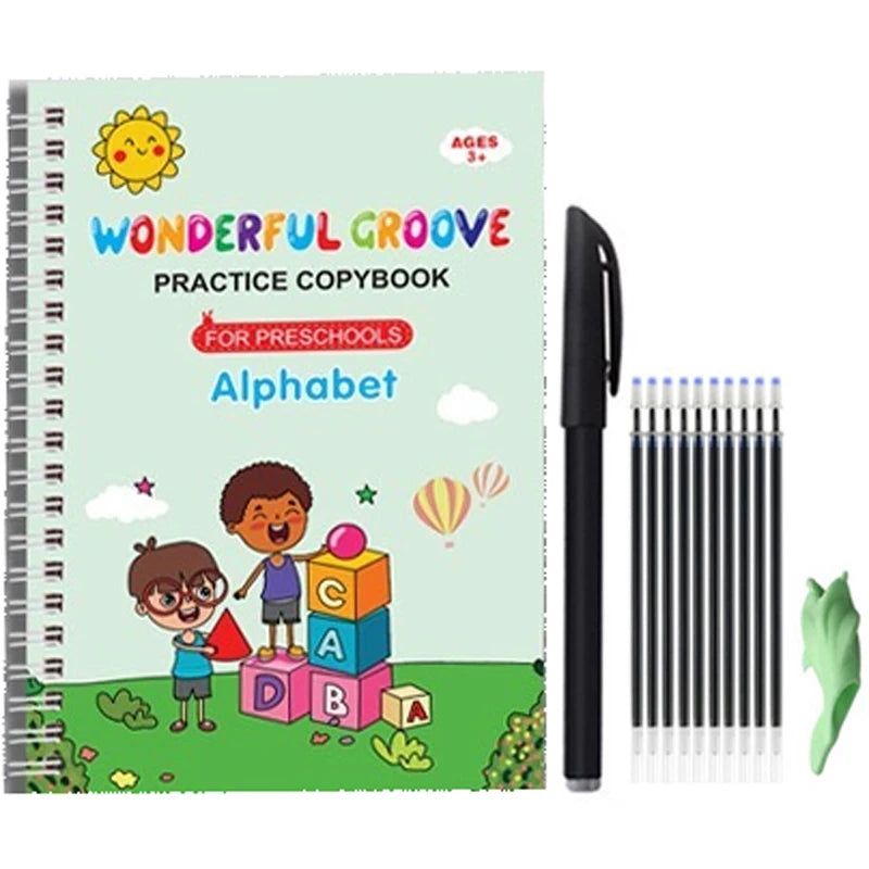 Magic Copybook Set – Reusable Calligraphy Practice with Grooves Template for Kids