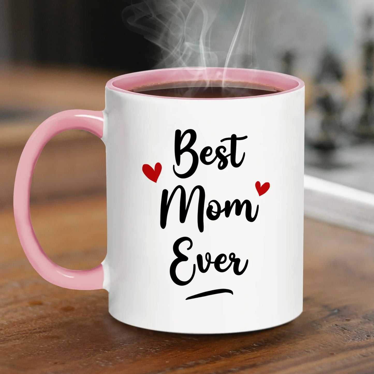 Best Mom Coffee Mug – 11oz Ceramic, Double-Sided Design (Pink)