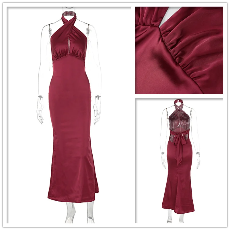Elegant Halter Bodycon Maxi Dress – 2024 Spring/Summer Partywear